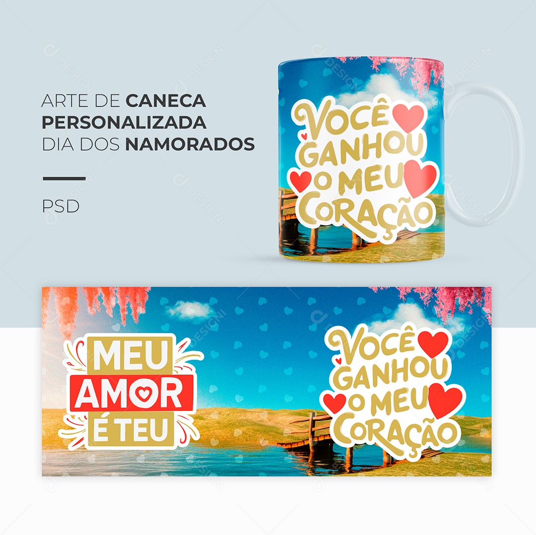 Arte de Caneca Personalizada Dia dos Namorados PSD Editável