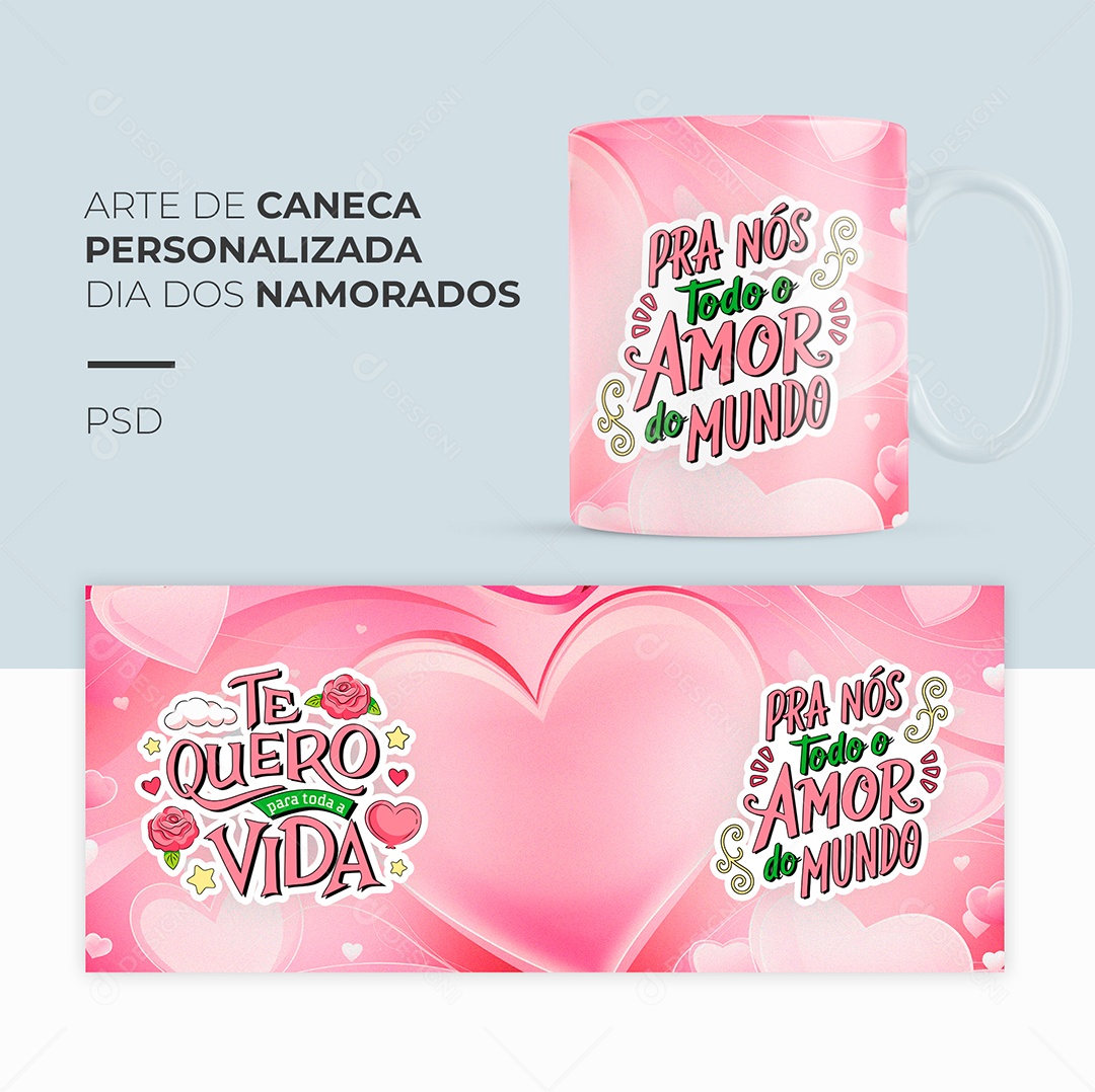 Arte de Caneca Personalizada Dia dos Namorados PSD Editável