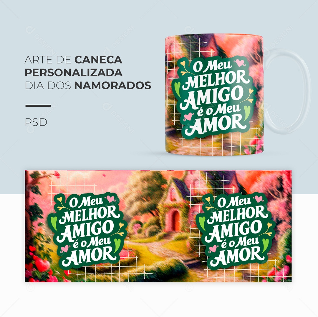 Arte de Caneca Personalizada Dia dos Namorados PSD Editável