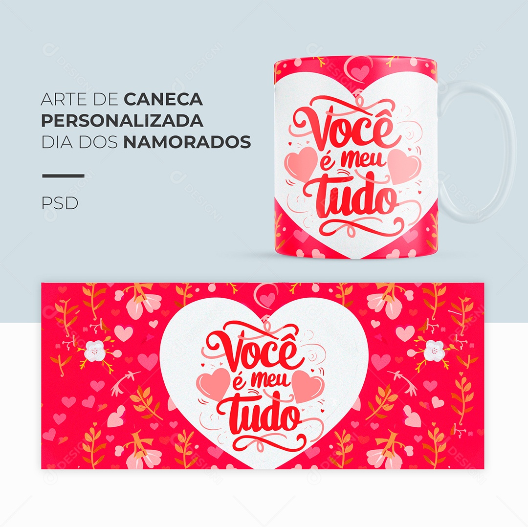 Arte de Caneca Personalizada Dia dos Namorados PSD Editável