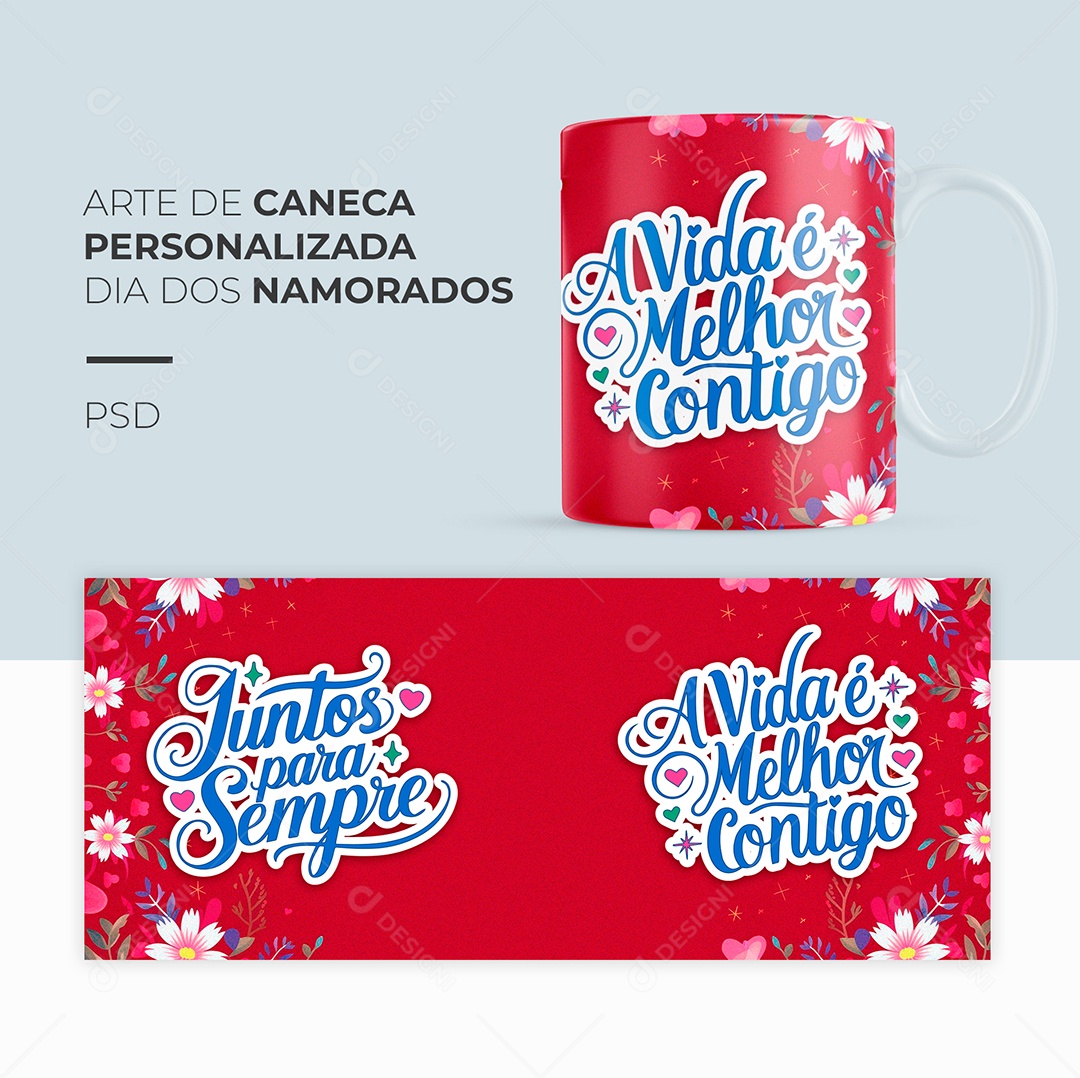 Arte de Caneca Personalizada Dia dos Namorados PSD Editável