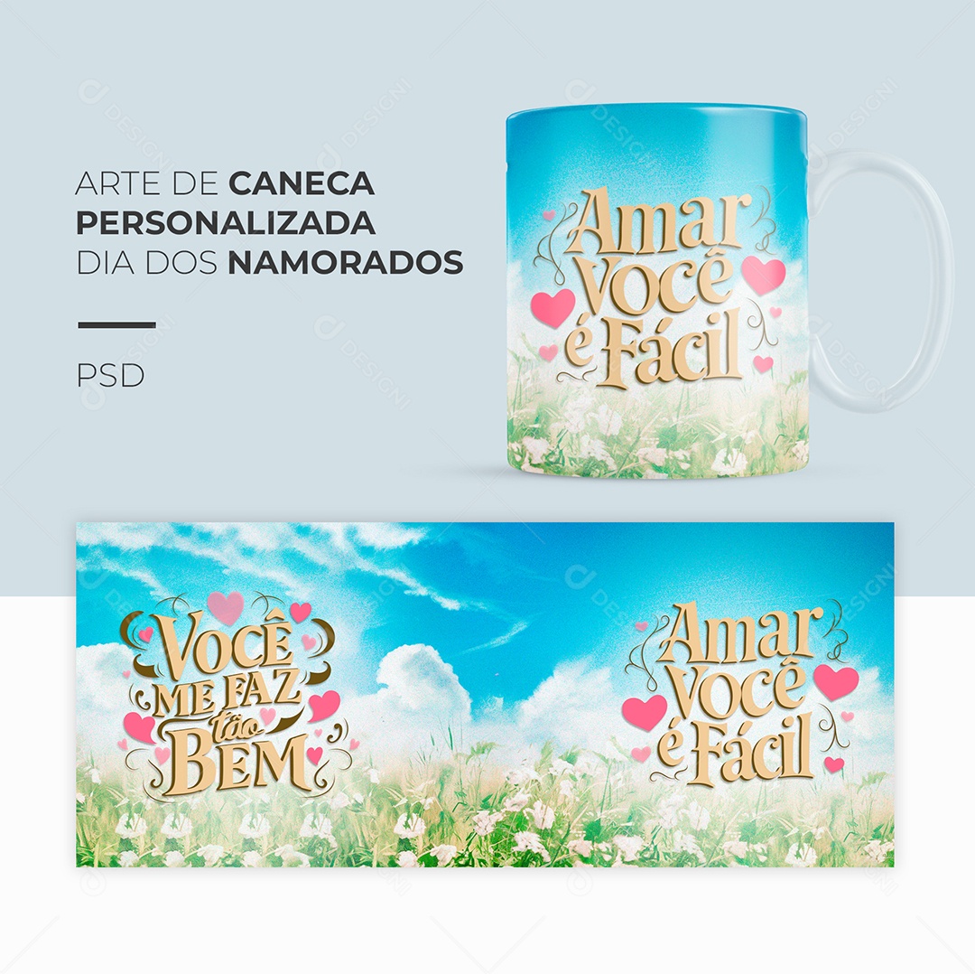 Arte de Caneca Personalizada Dia dos Namorados PSD Editável