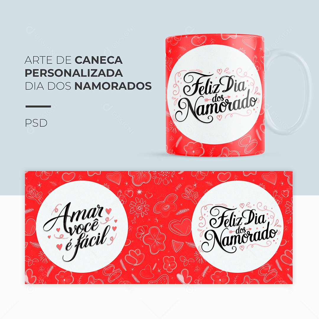 Arte de Caneca Personalizada Feliz Dia dos Namorados PSD Editável