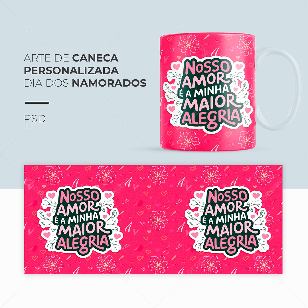 Arte de Caneca Personalizada Dia dos Namorados PSD Editável