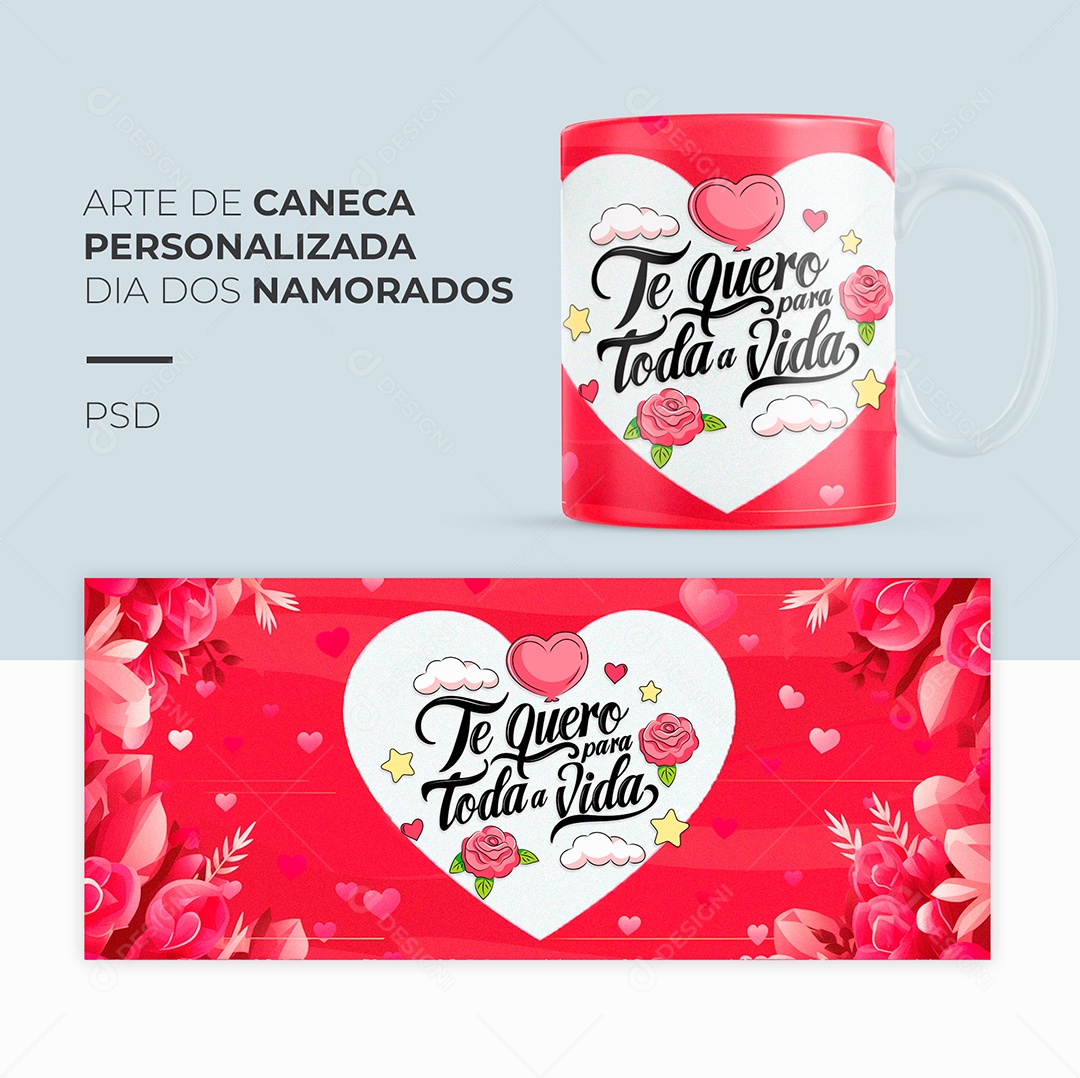Arte de Caneca Personalizada Dia dos Namorados PSD Editável
