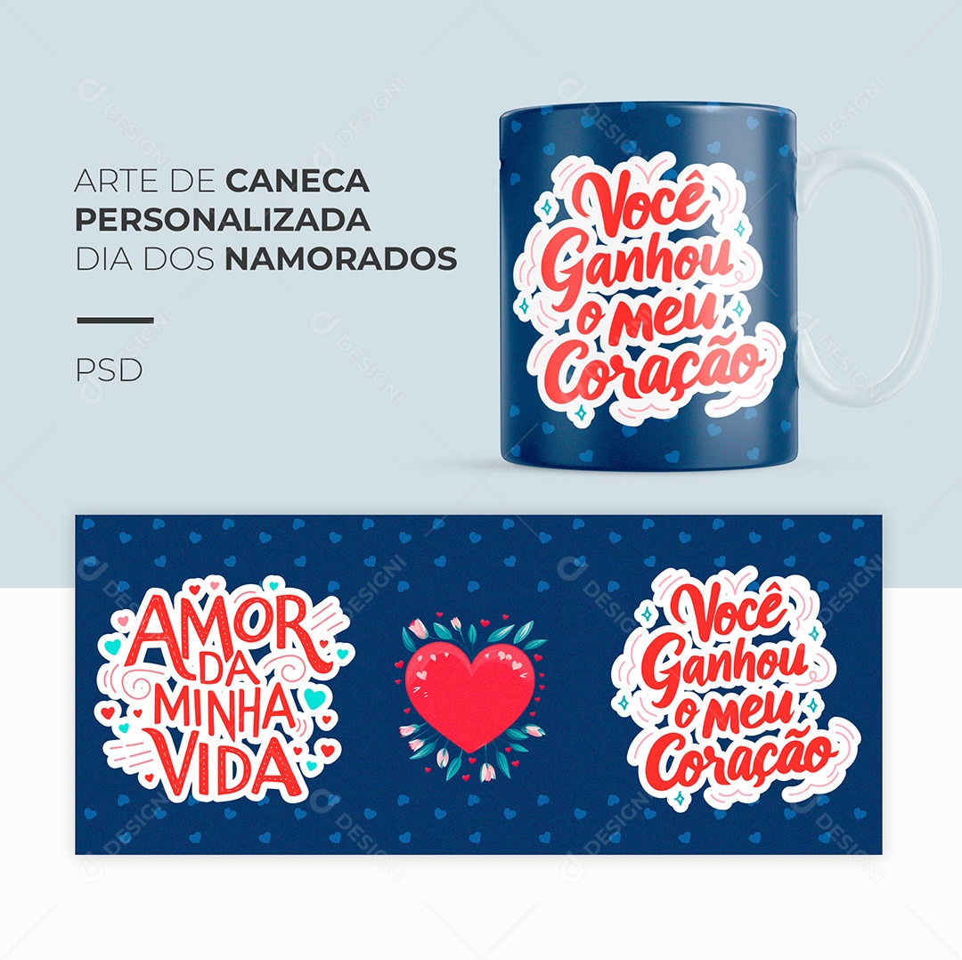 Arte de Caneca Personalizada Dia dos Namorados PSD Editável