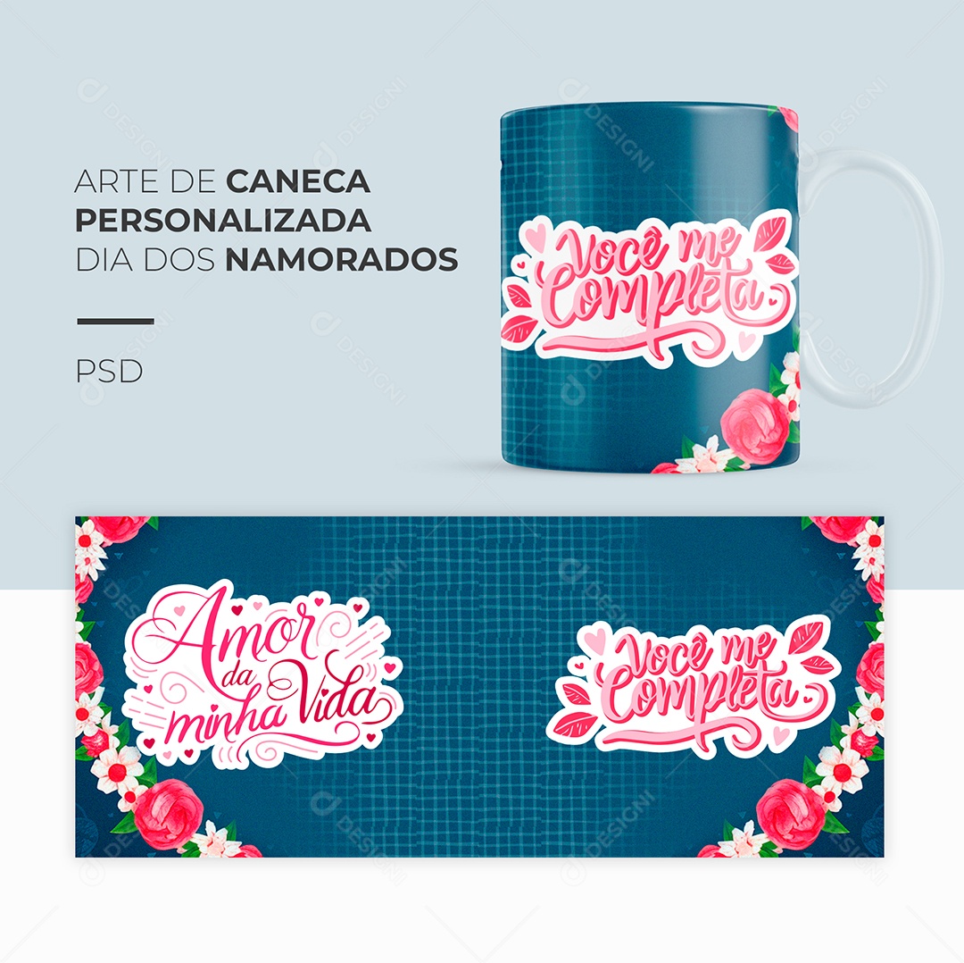 Arte de Caneca Personalizada Dia dos Namorados PSD Editável