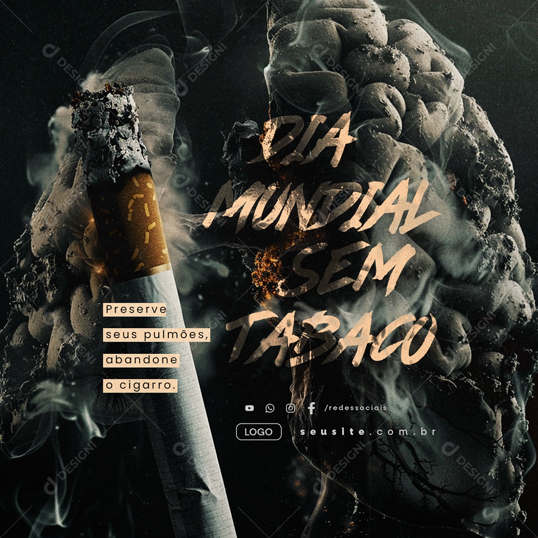 Dia Mundial Sem Tabaco 31 de Maio Preserve seus Pulmões Social Media PSD Editável