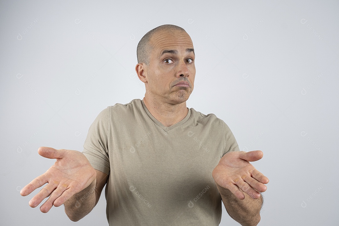 Man with hands confused forward