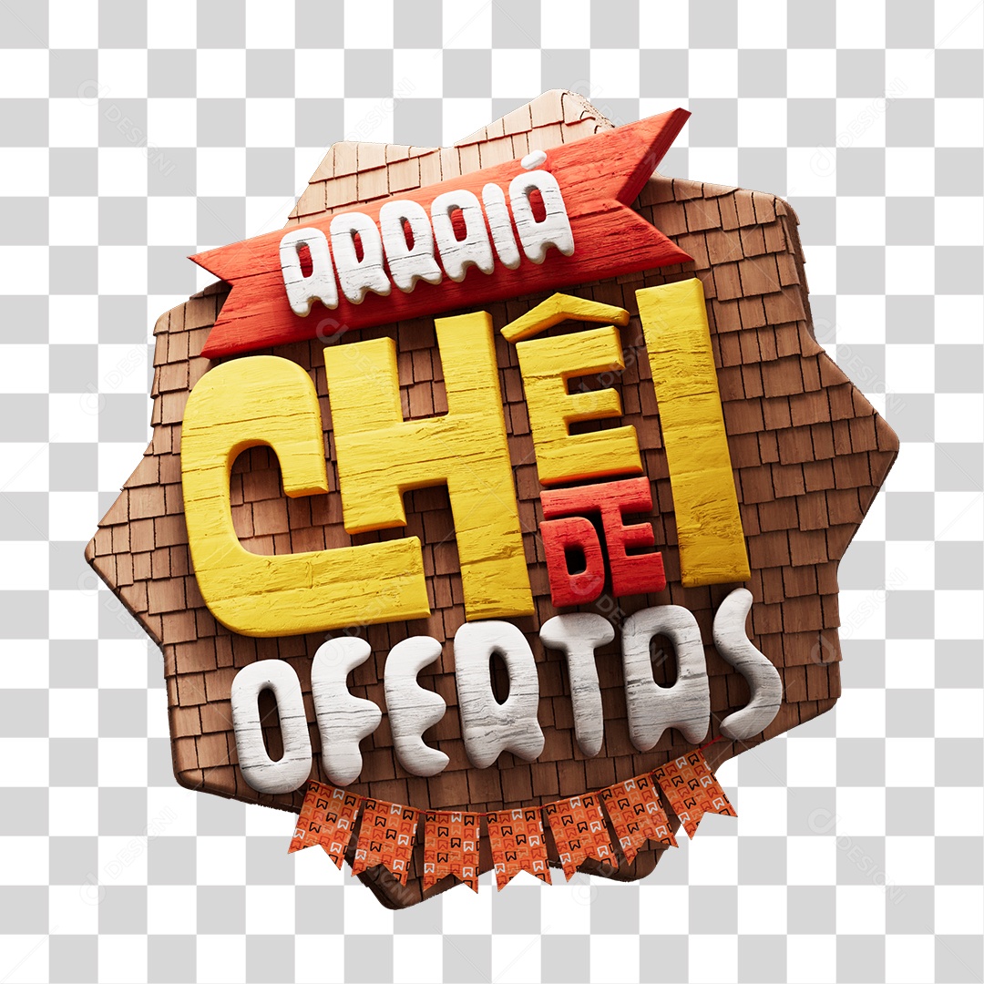 Selo 3D Arraiá Chêi de Ofertas PNG Transparente