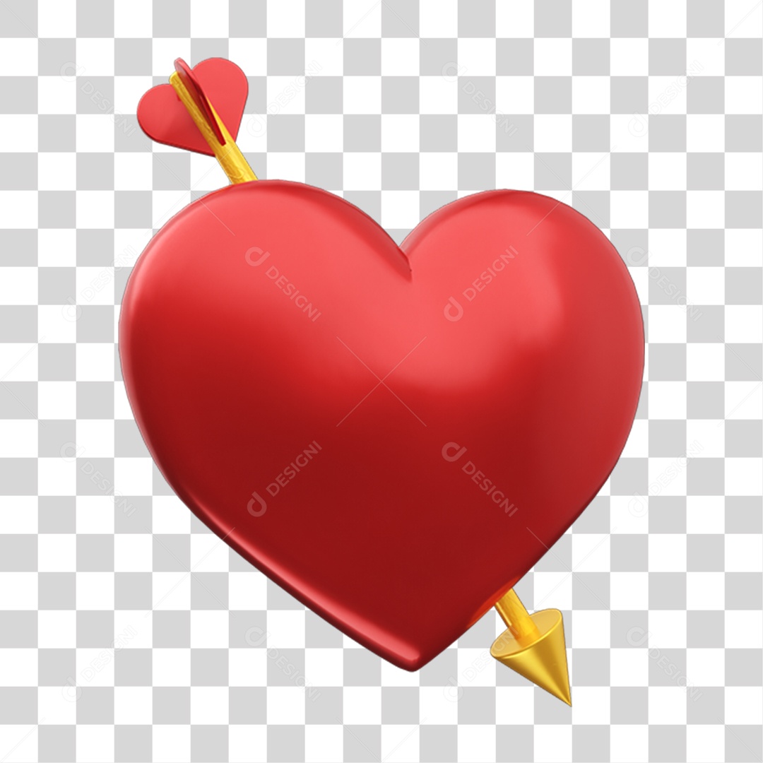 Elemento 3D Coração com Flecha PNG Transparente