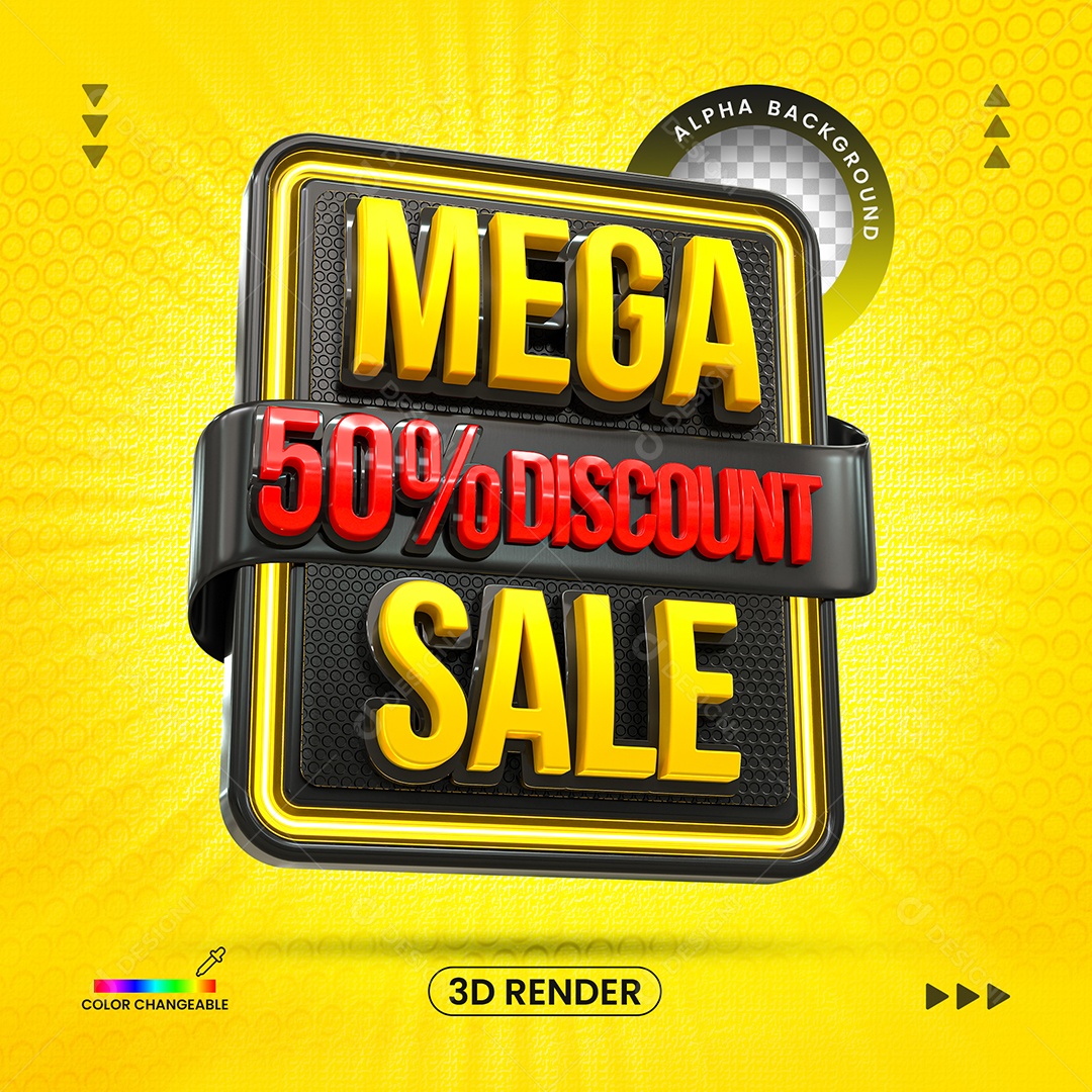 Mega 50% de Desconto Selo 3D para Composição PSD