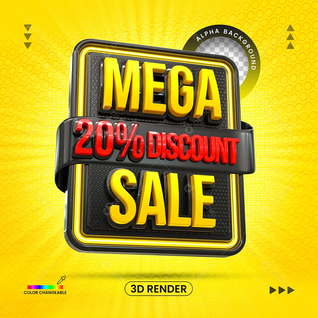 Mega 20% de Desconto Selo 3D para Composição PSD