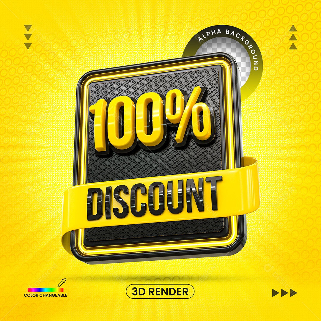 Desconto 100% Elemento 3D Amarelo e Preto para Composição PSD