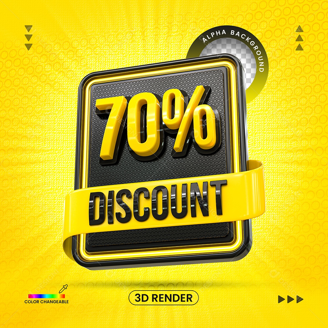 Desconto 70% Elemento 3D Amarelo e Preto para Composição PSD