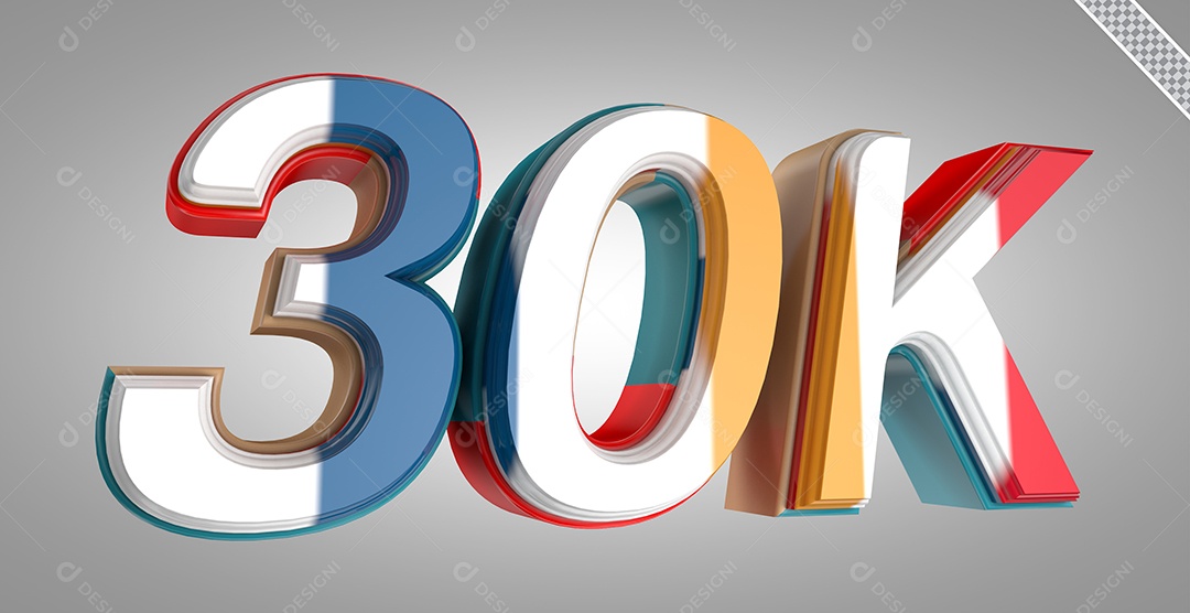 Número 3D 30K Colorido Para Composição PSD