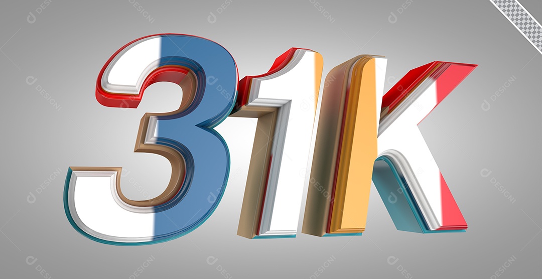Número 3D 31K Colorido Para Composição PSD