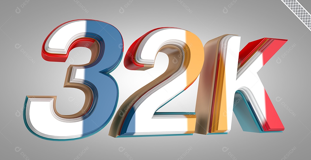 Número 3D 32K Colorido Para Composição PSD