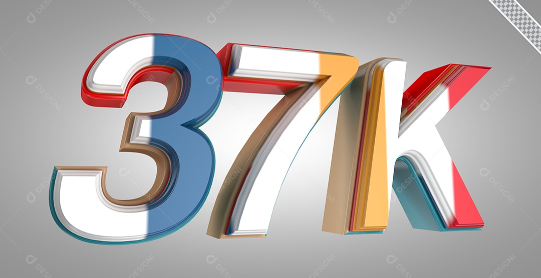 Número 3D 37K Colorido Para Composição PSD
