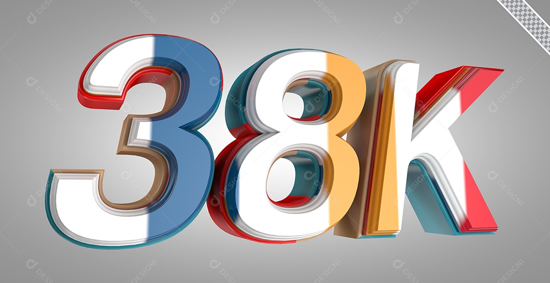 Número 3D 38K Colorido Para Composição PSD