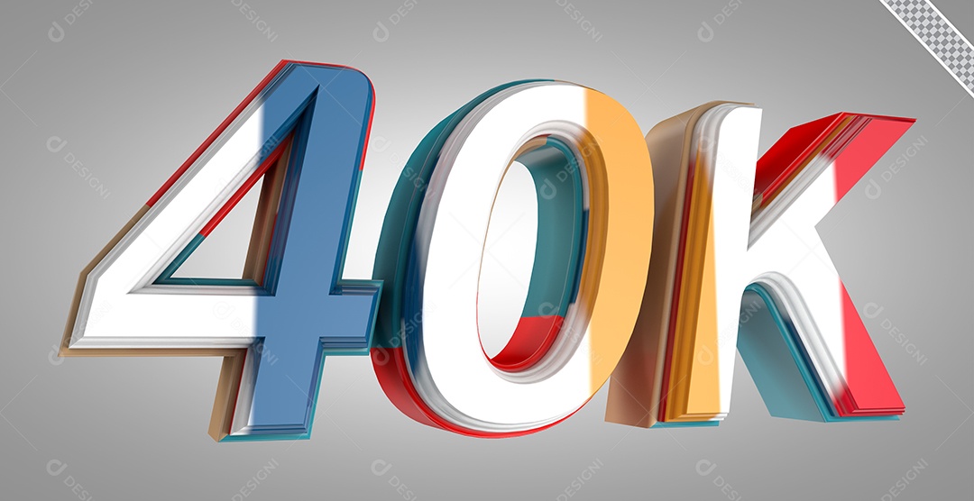 Número 3D 40K Colorido Para Composição PSD