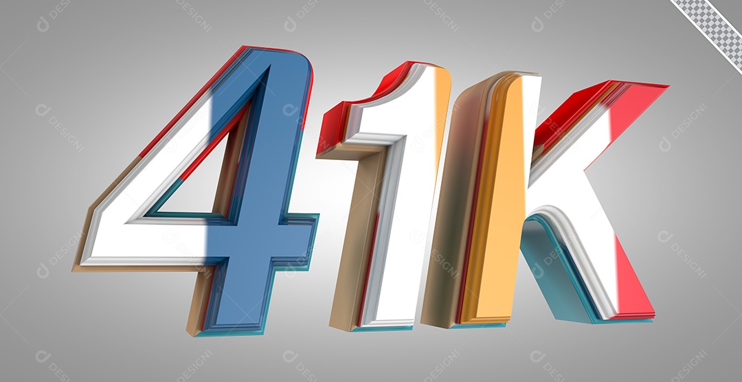 Número 3D 41K Colorido Para Composição PSD