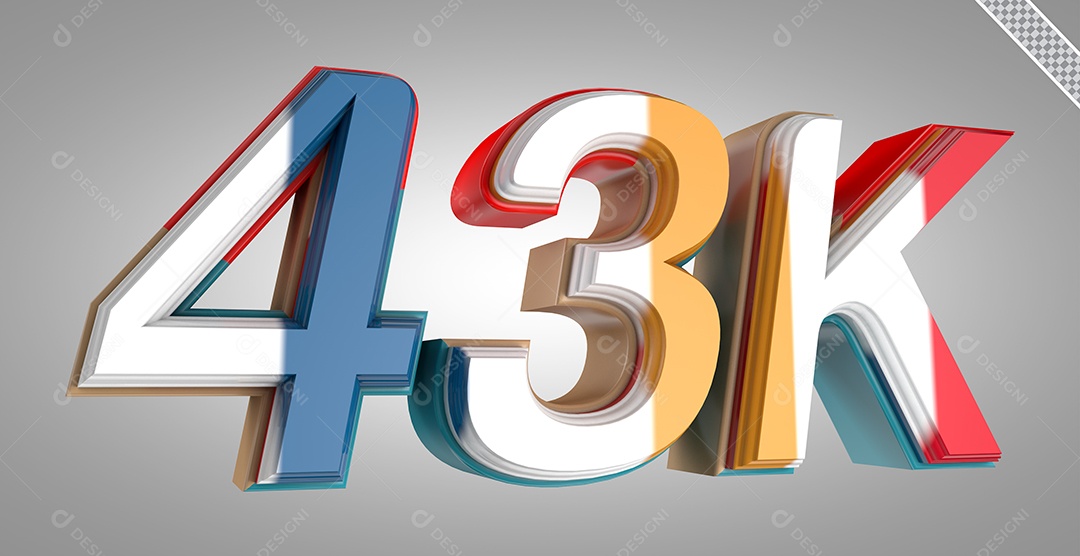 Número 3D 43K Colorido Para Composição PSD