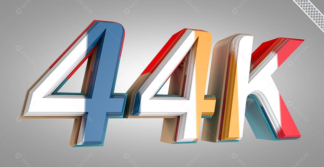 Número 3D 44K Colorido Para Composição PSD
