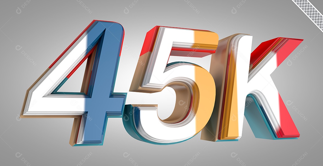 Número 3D 45K Colorido Para Composição PSD