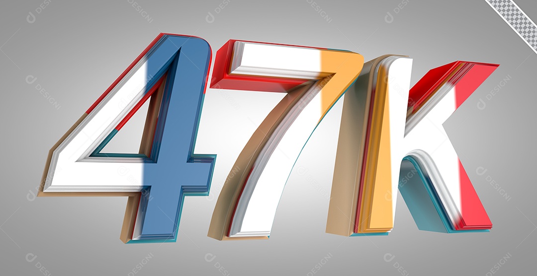 Número 3D 47K Colorido Para Composição PSD