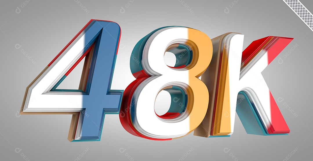 Número 3D 48K Colorido Para Composição PSD