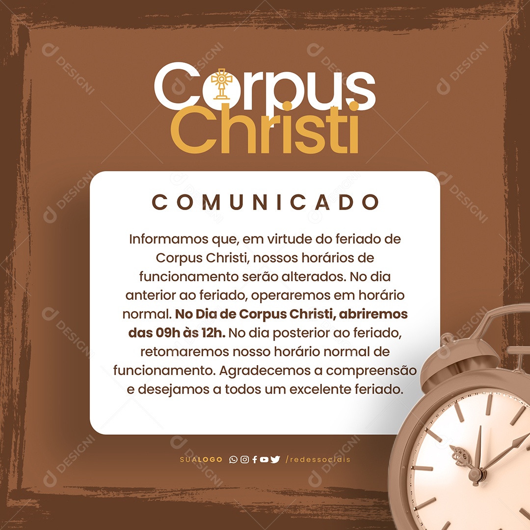 Dia de Corpus Christi Comunicado Social Media PSD Editável