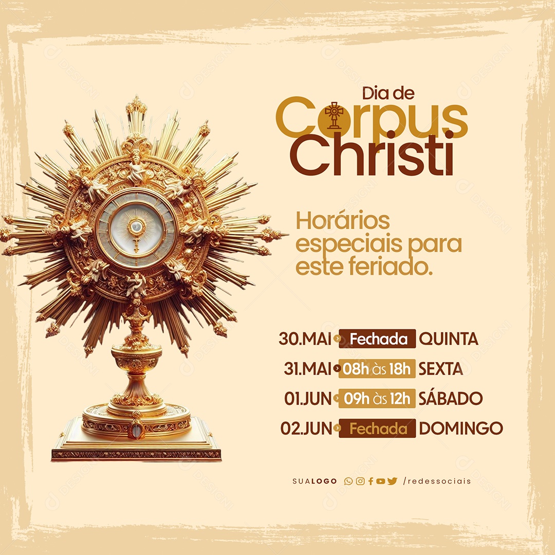 Dia de Corpus Christi Horários Especiais Social Media PSD Editável
