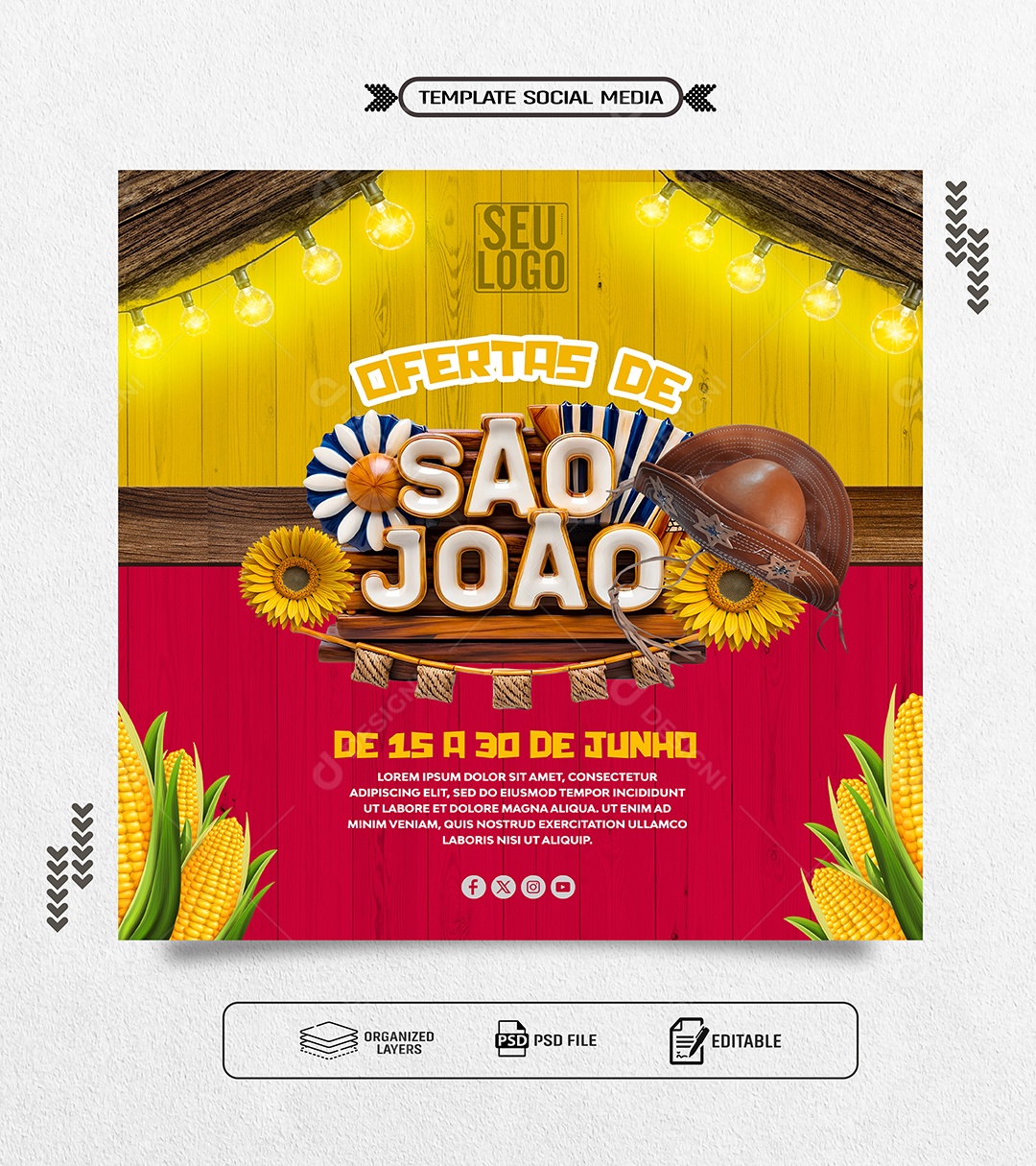 Ofertas de São João de 15 a 30 de Junho Social Media PSD Editável