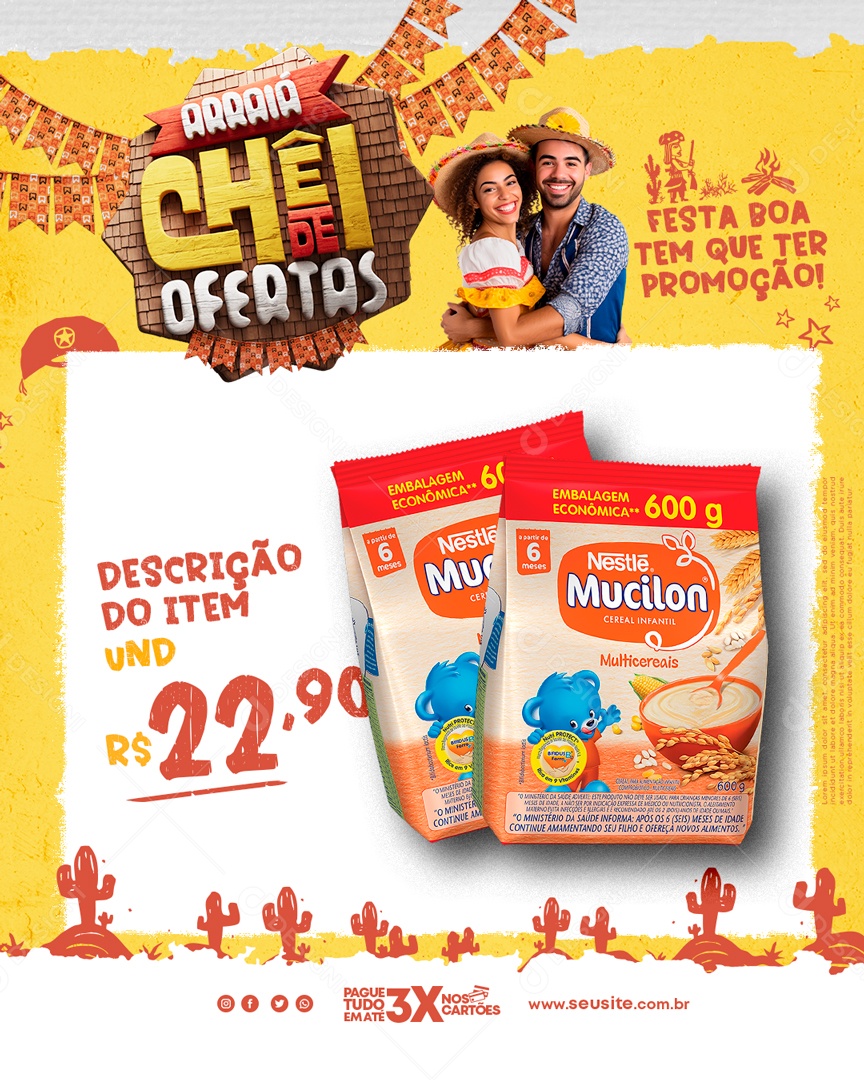 Arraiá de Ofertas Festa Boa tem que ter Promoção Social Media PSD Editável