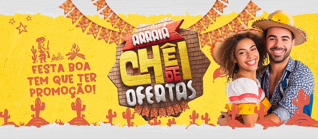 Banner Arraiá de Ofertas Festa Boa tem que ter Promoção Social Media PSD Editável
