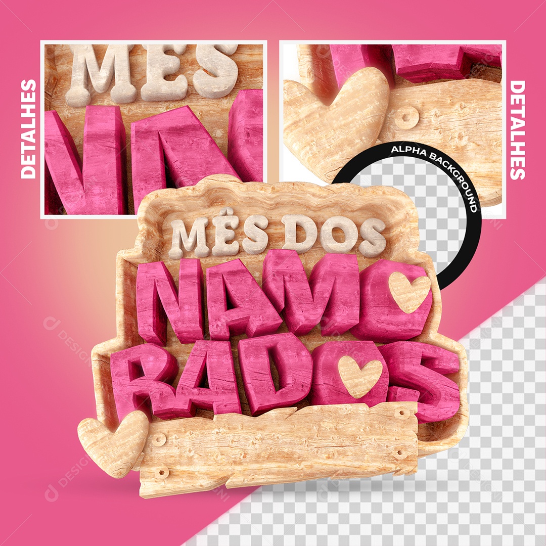 Selo 3D Mês dos Namorados Colorido para Composição PSD