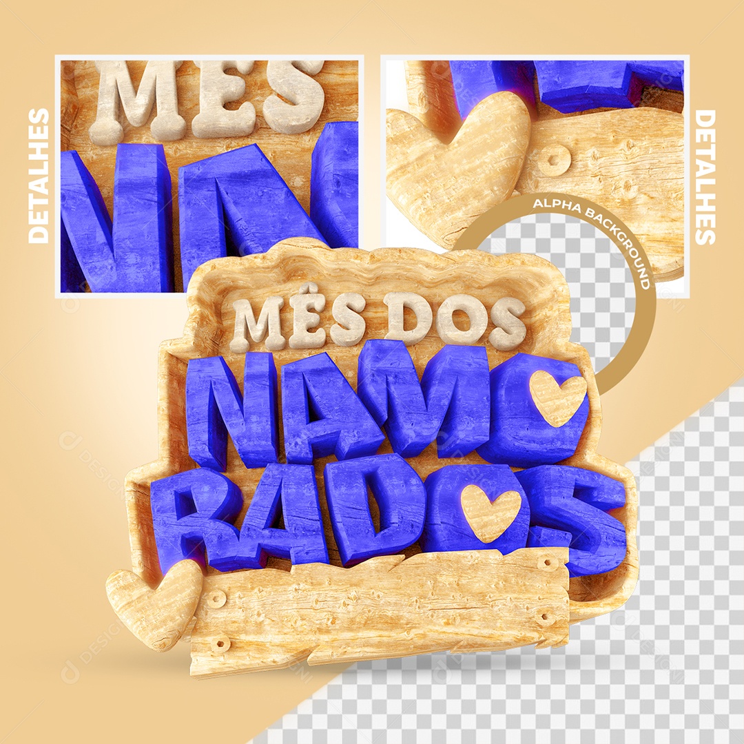 Mês dos Namorados Selo 3D Colorido para Composição PSD