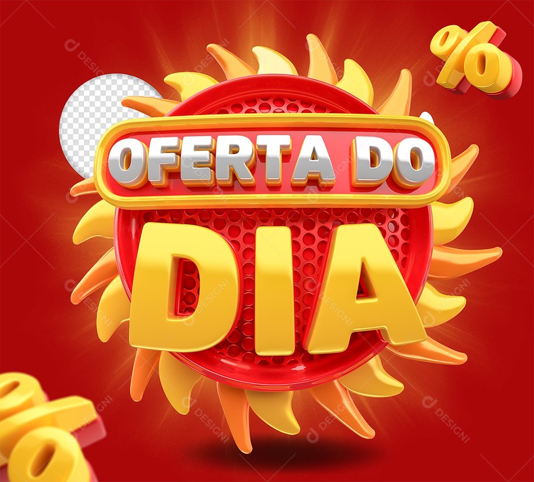 Selo 3D Oferta do Dia Vermelho e Amarelo para Composição PSD