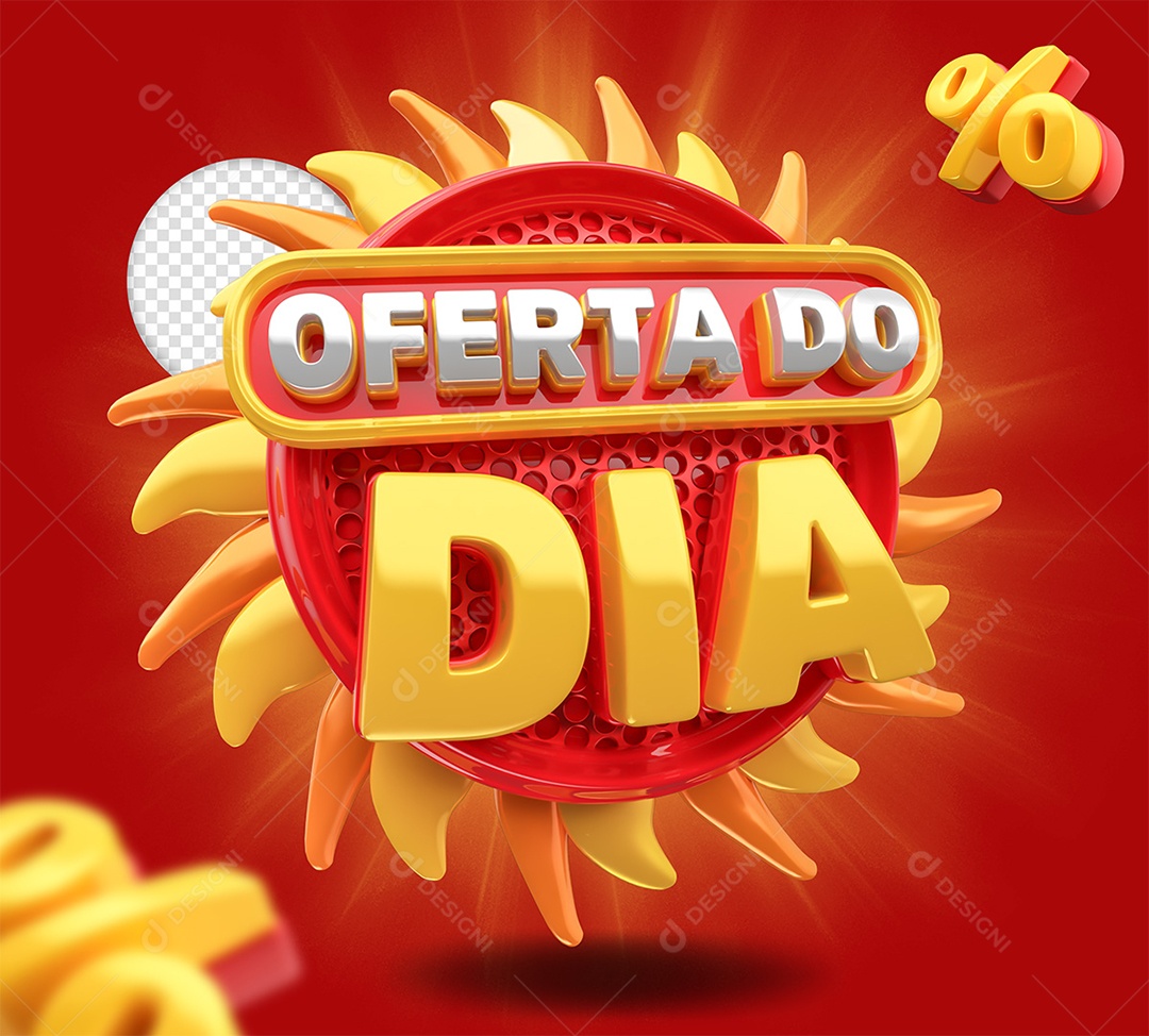 Oferta do Dia Selo 3D Vermelho e Amarelo para Composição PSD