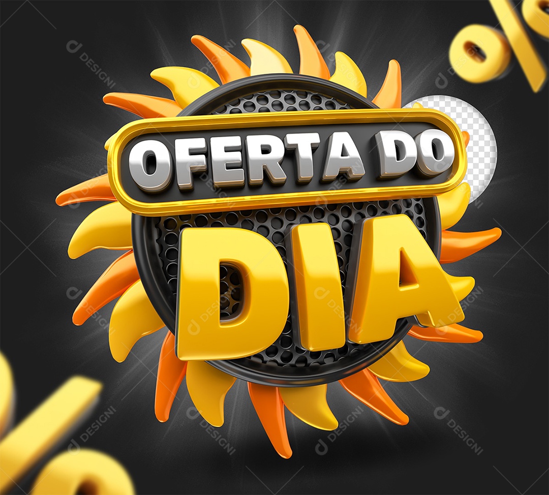 Selo 3D Oferta do Dia Preto e Amarelo para Composição PSD