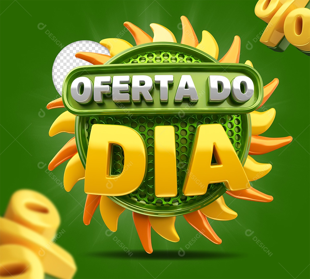 Selo 3D Oferta do Dia Verde e Amarelo para Composição PSD