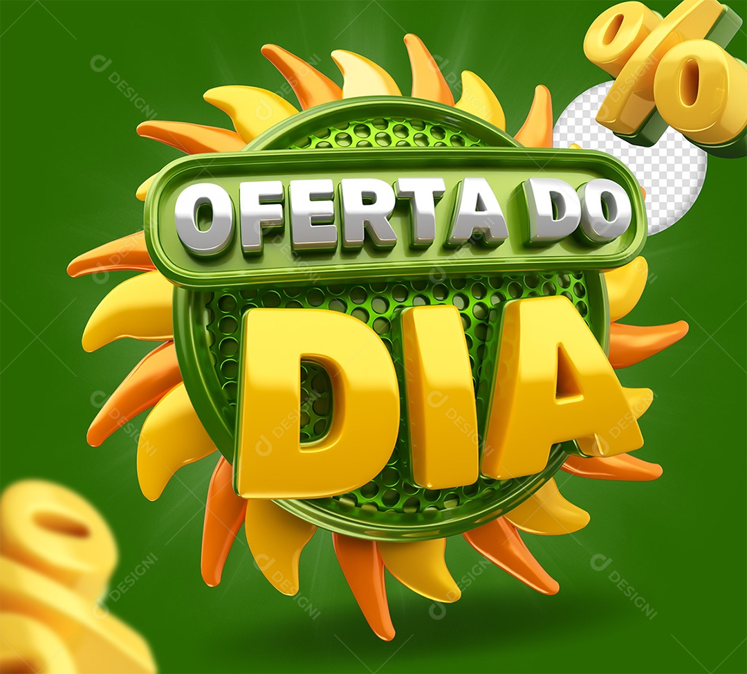 Oferta do Dia Selo 3D Verde e Amarelo para Composição PSD