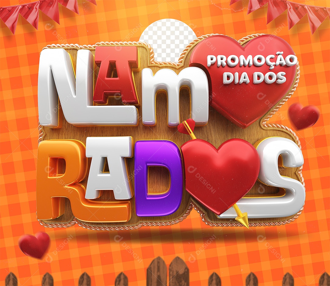 Promoção Dia dos Namorados Selo 3D Colorido para Composição PSD