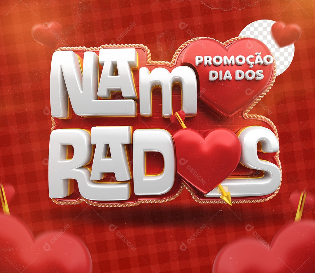 Selo 3D Promoção Dia dos Namorados Vermelho e Branco para Composição PSD