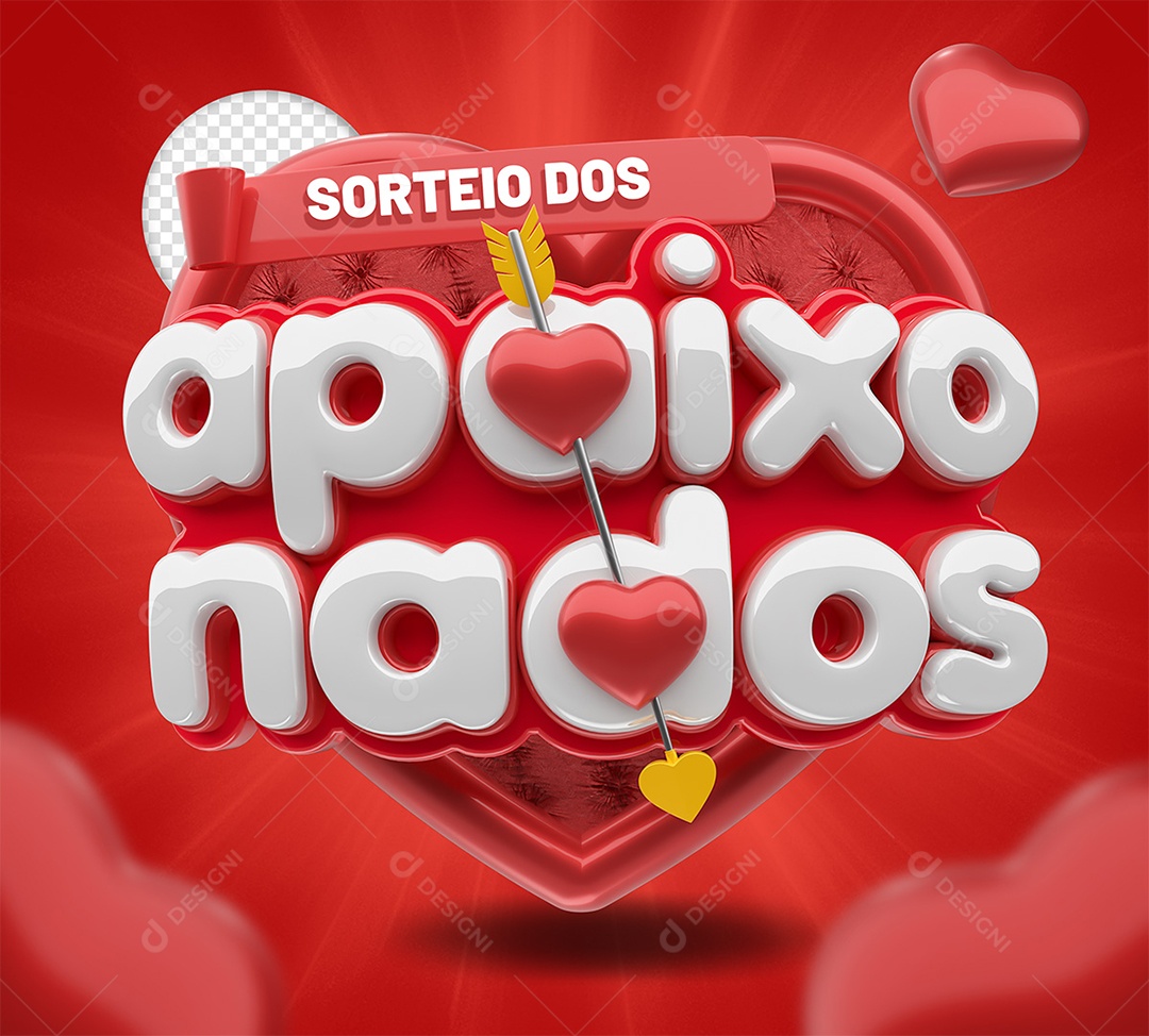 Sorteio dos Apaixonados Selo 3D Vermelho e Branco para Composição PSD