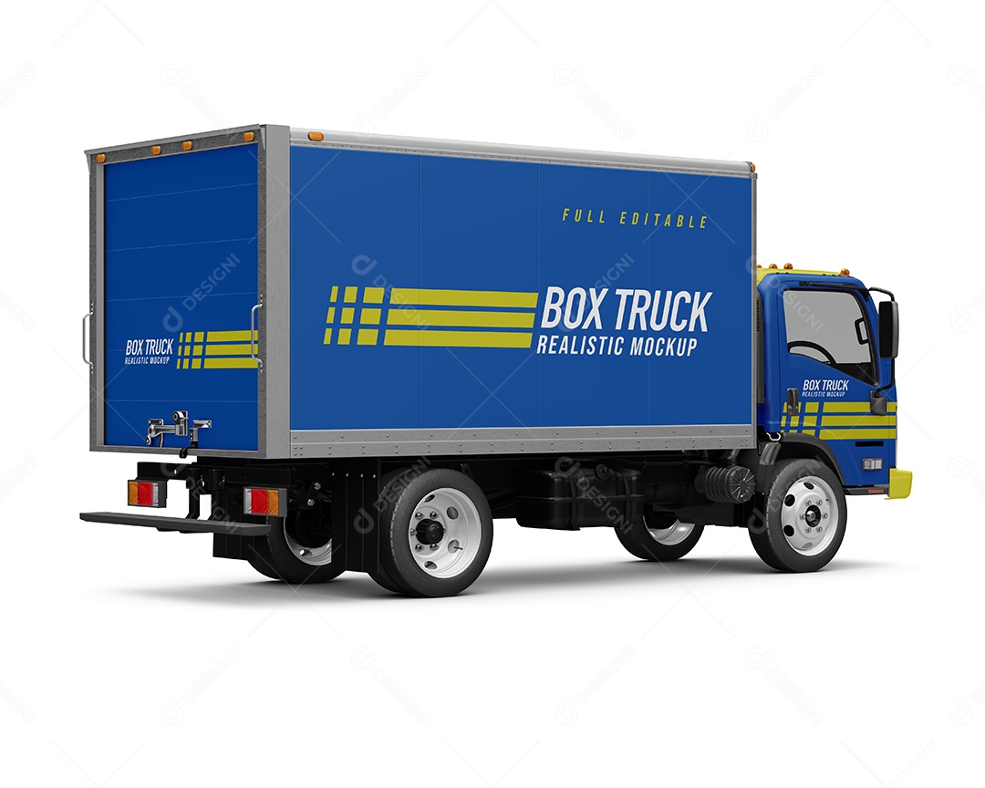 Caminhão Baú Meio trás PSD Editável Mockup