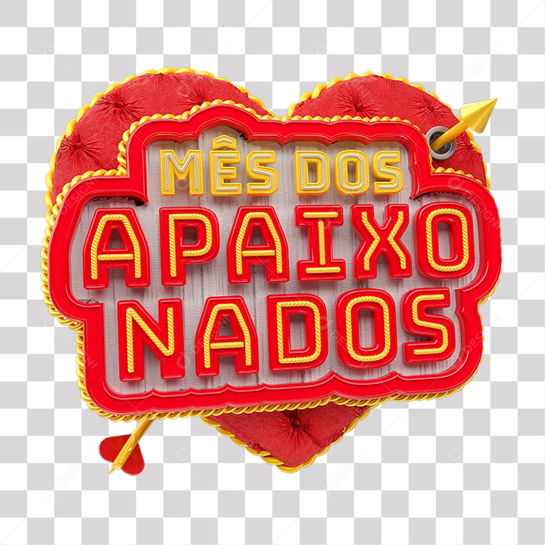 Selo 3D Mês dos Apaixonados Vermelho e Amarelo para Composição PNG Transparente