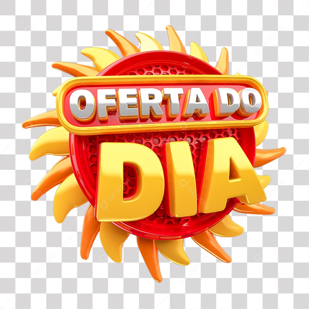 Selo 3D Oferta do Dia Vermelho e Amarelo para Composição PNG Transparente