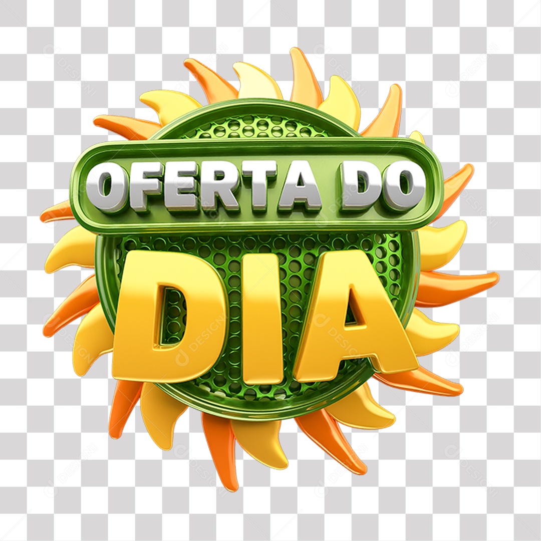 Oferta do Dia Selo 3D Verde e Amarelo para Composição PNG Transparente